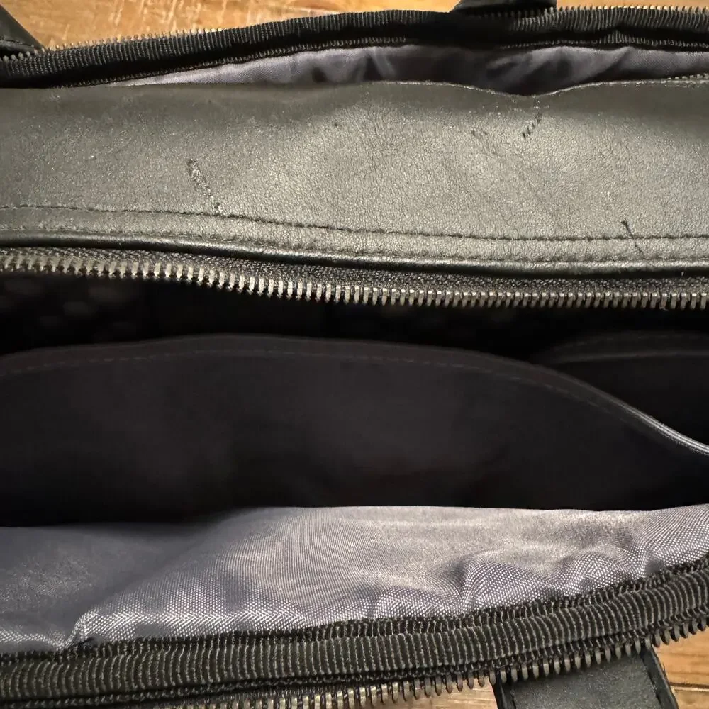 Dell Executive Black Leather Laptop Briefcase Bag 17x13 Multi-Compartment Padded